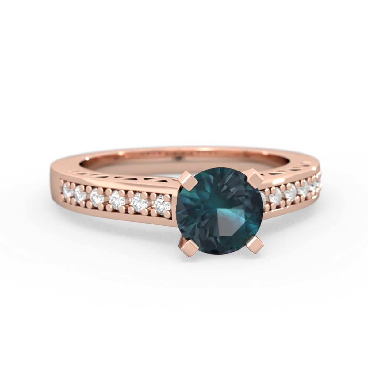 Alexandrite Art Deco Engagement 6Mm Round 14K Rose Gold ring R26356RD