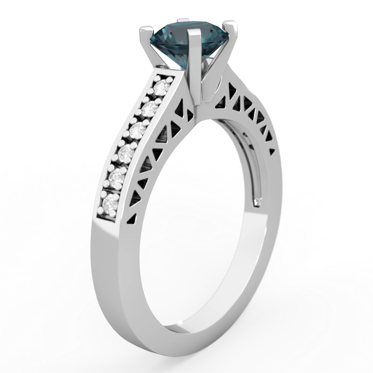 Alexandrite Art Deco Engagement 6Mm Round 14K White Gold ring R26356RD