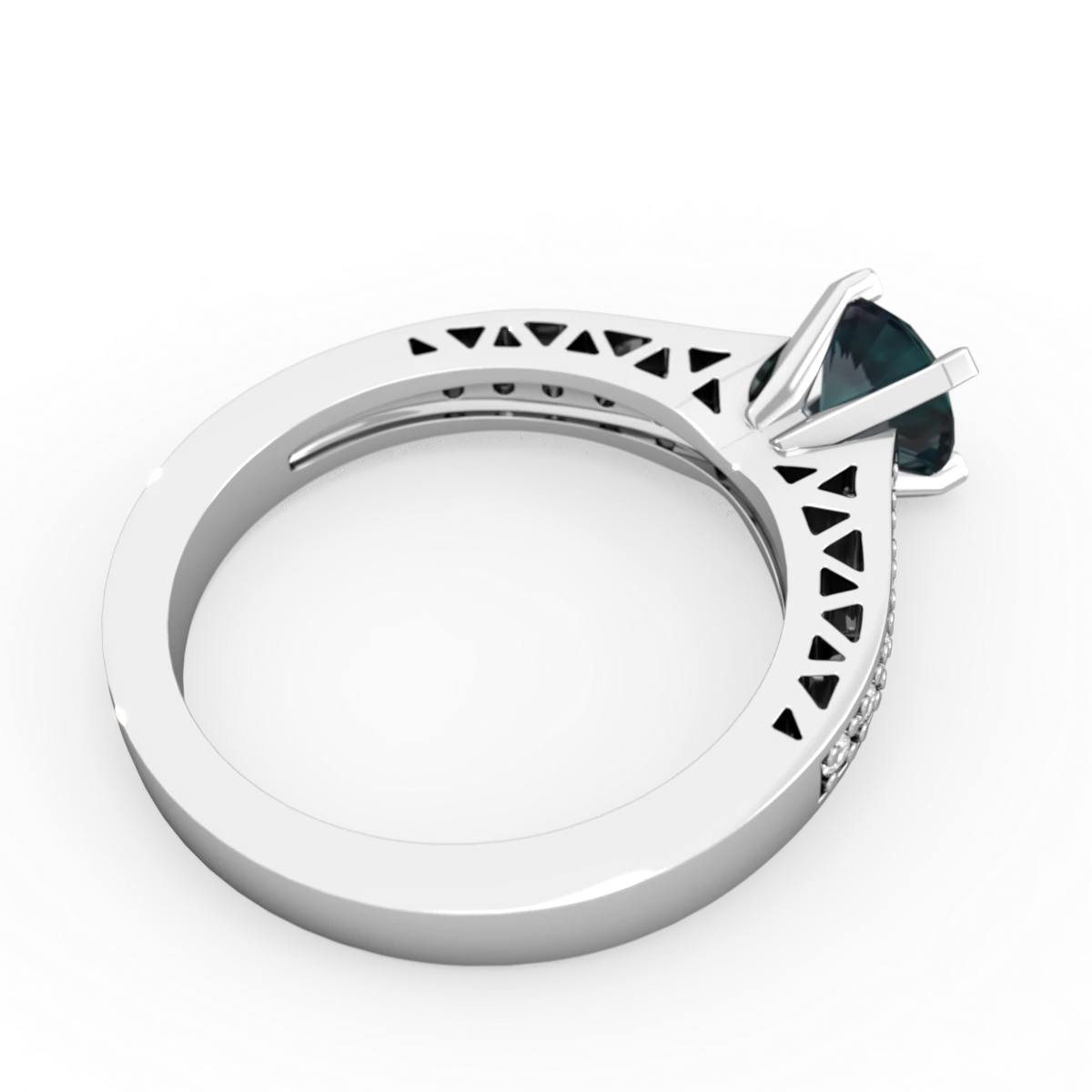 Alexandrite Art Deco Engagement 6Mm Round 14K White Gold ring R26356RD