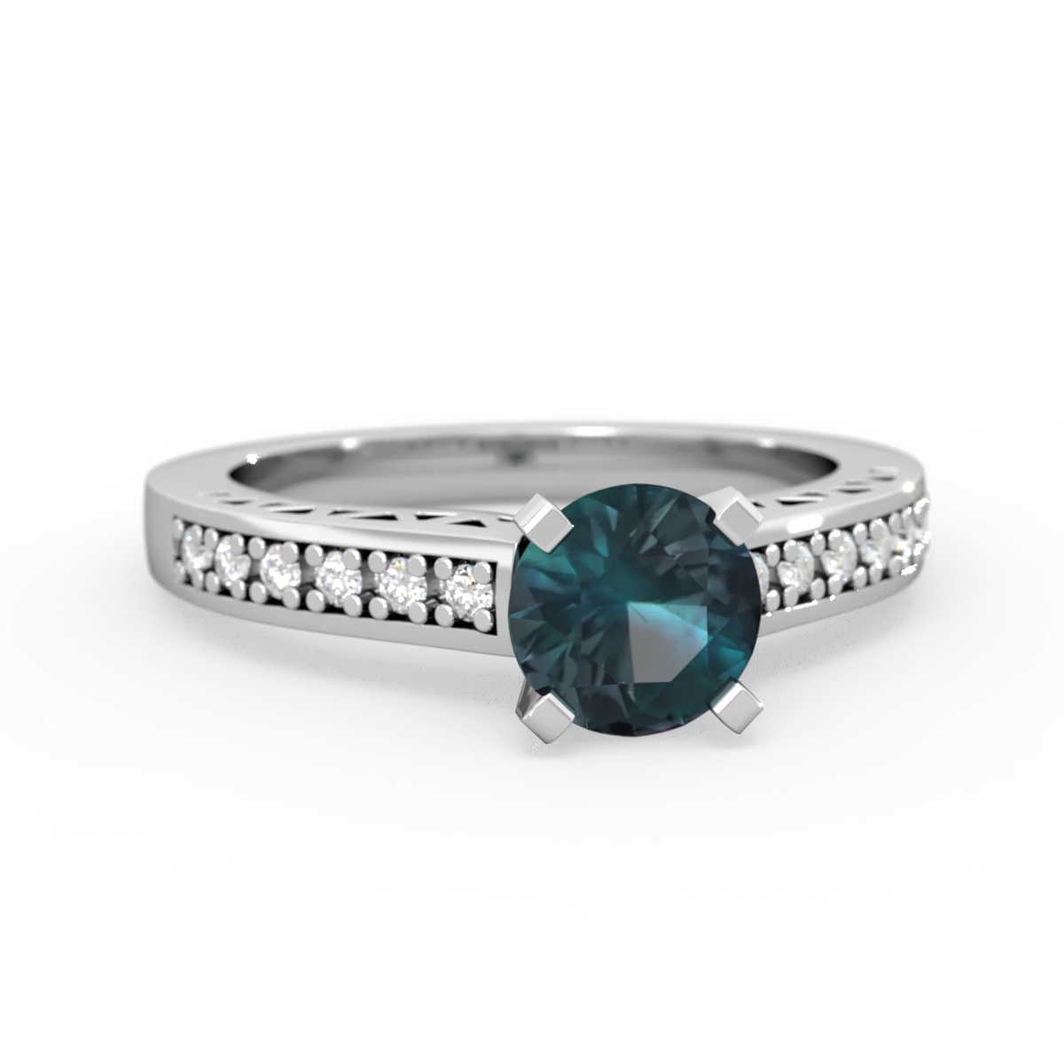 Alexandrite Art Deco Engagement 6Mm Round 14K White Gold ring R26356RD