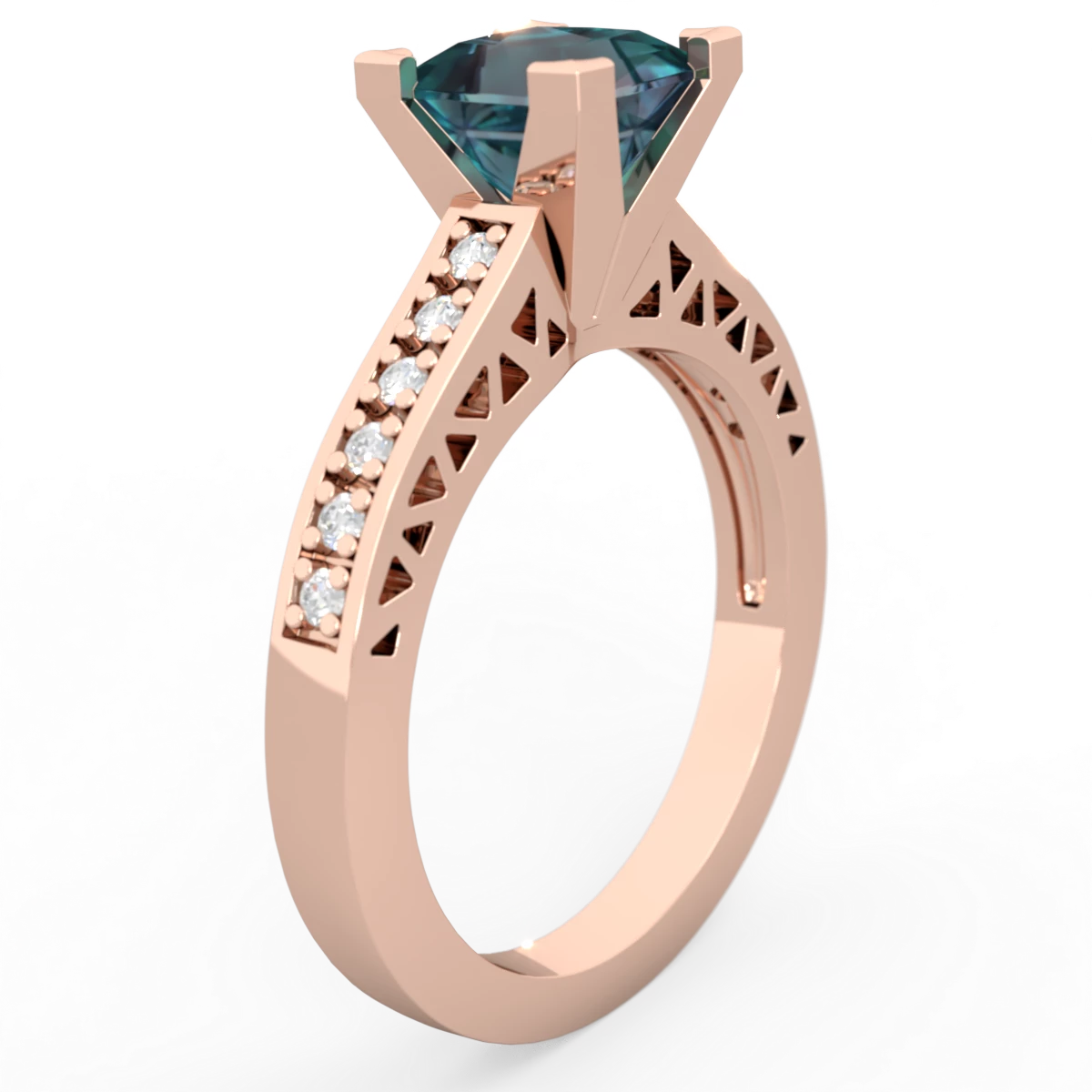 Alexandrite Art Deco Engagement 6Mm Princess 14K Rose Gold ring R26356SQ