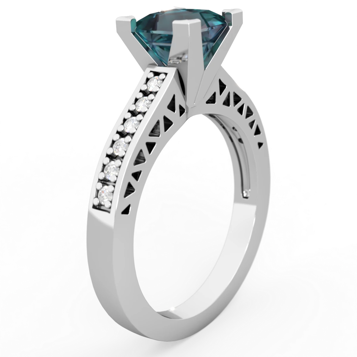 Alexandrite Art Deco Engagement 6Mm Princess 14K White Gold ring R26356SQ