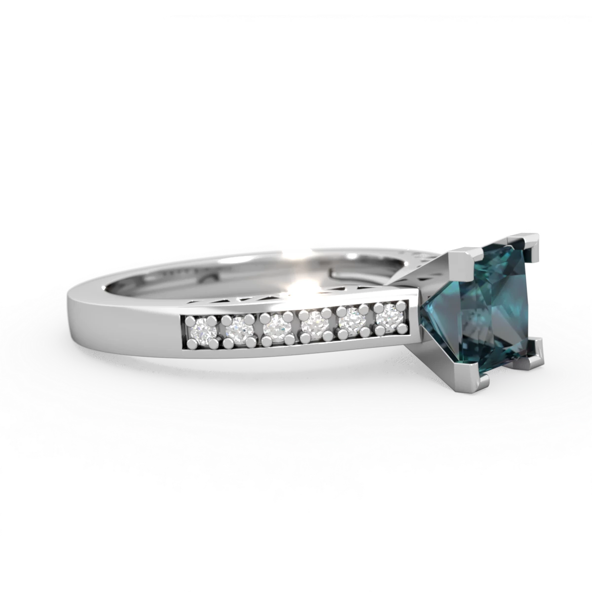 Alexandrite Art Deco Engagement 6Mm Princess 14K White Gold ring R26356SQ