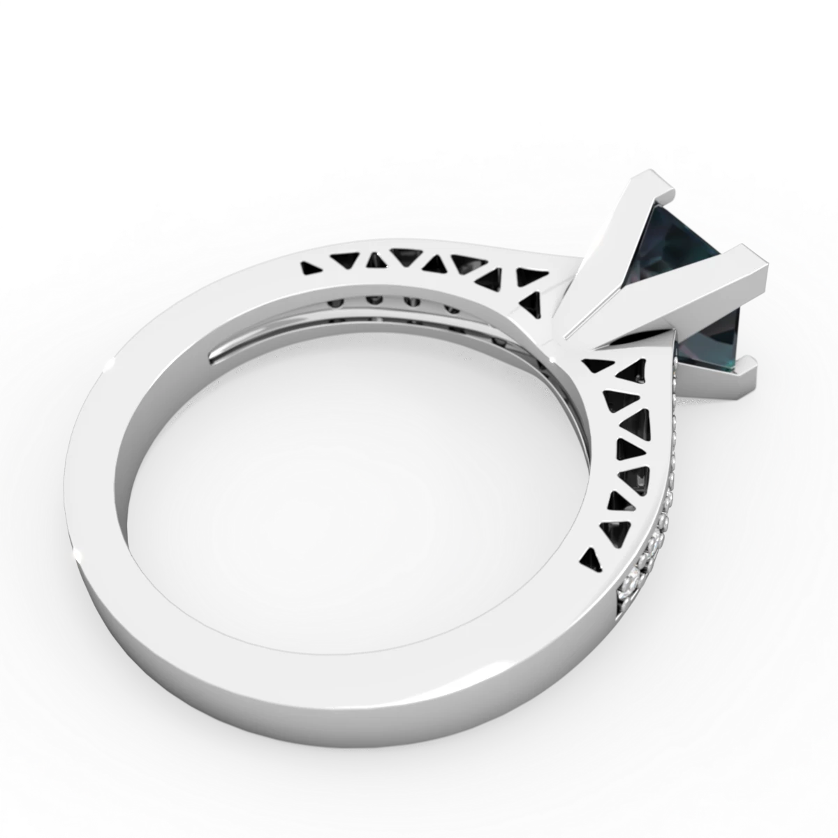 Alexandrite Art Deco Engagement 6Mm Princess 14K White Gold ring R26356SQ