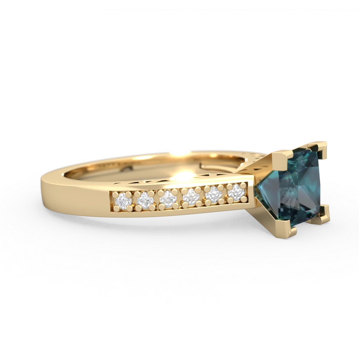 Alexandrite Art Deco Engagement 6Mm Princess 14K Yellow Gold ring R26356SQ