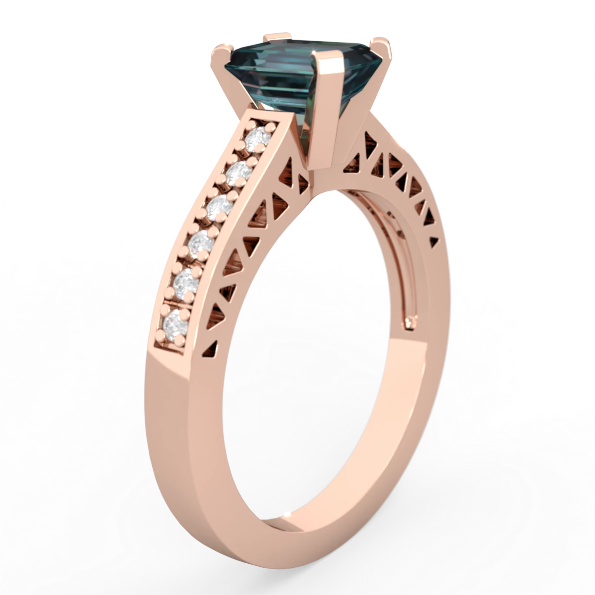 Alexandrite Art Deco Engagement 7X5mm Emerald-Cut 14K Rose Gold ring R26357EM
