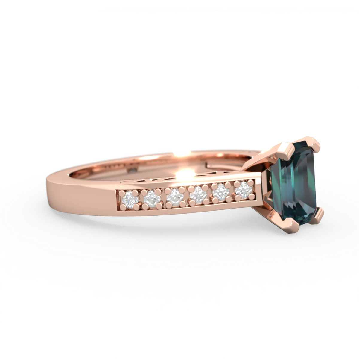 Alexandrite Art Deco Engagement 7X5mm Emerald-Cut 14K Rose Gold ring R26357EM