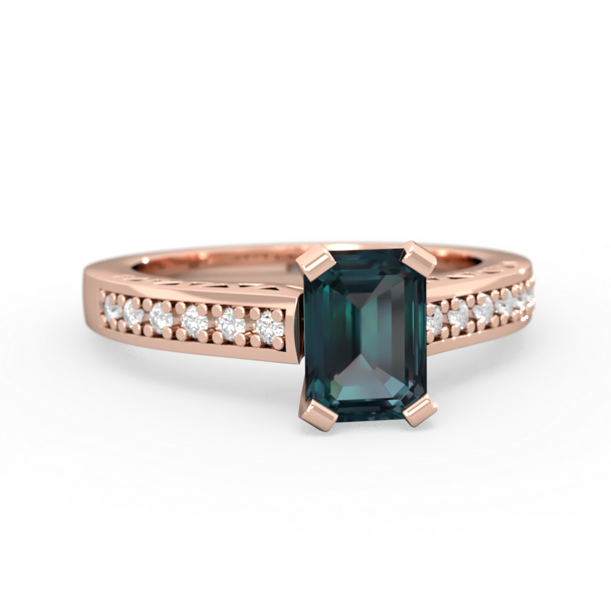 Alexandrite Art Deco Engagement 7X5mm Emerald-Cut 14K Rose Gold ring R26357EM