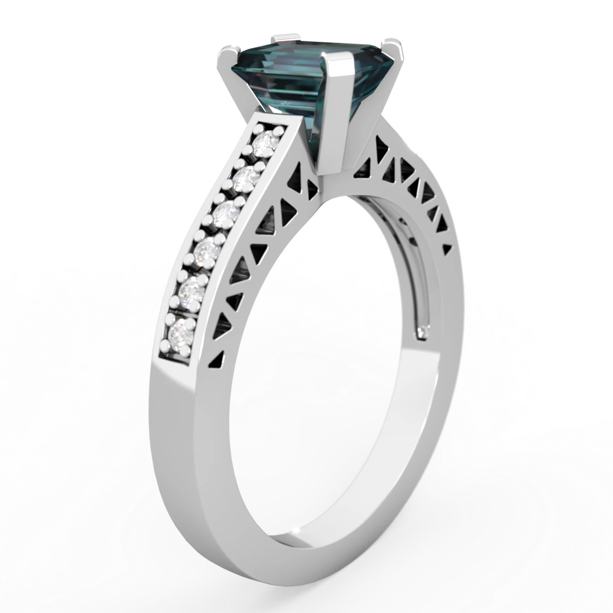 Alexandrite Art Deco Engagement 7X5mm Emerald-Cut 14K White Gold ring R26357EM