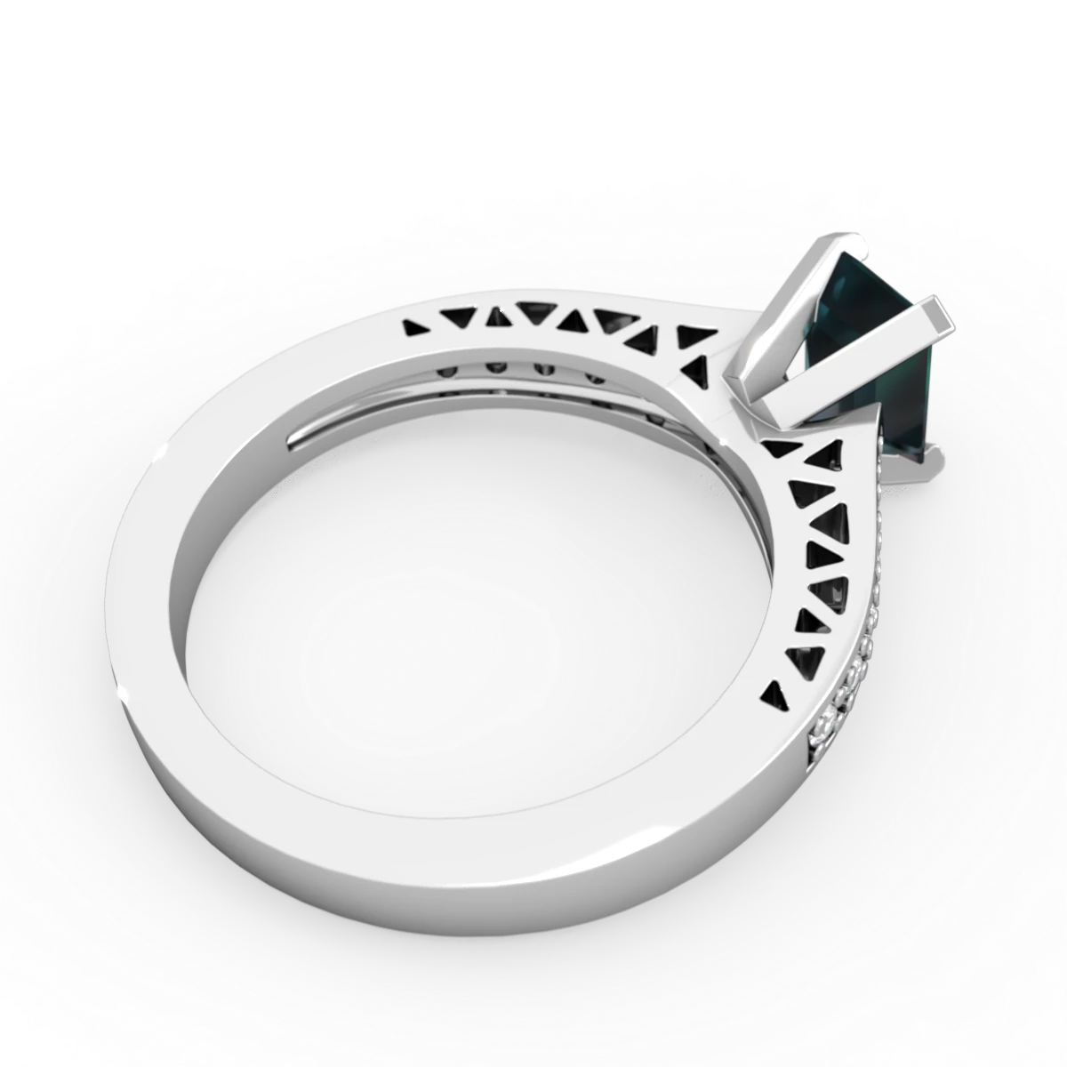 Alexandrite Art Deco Engagement 7X5mm Emerald-Cut 14K White Gold ring R26357EM