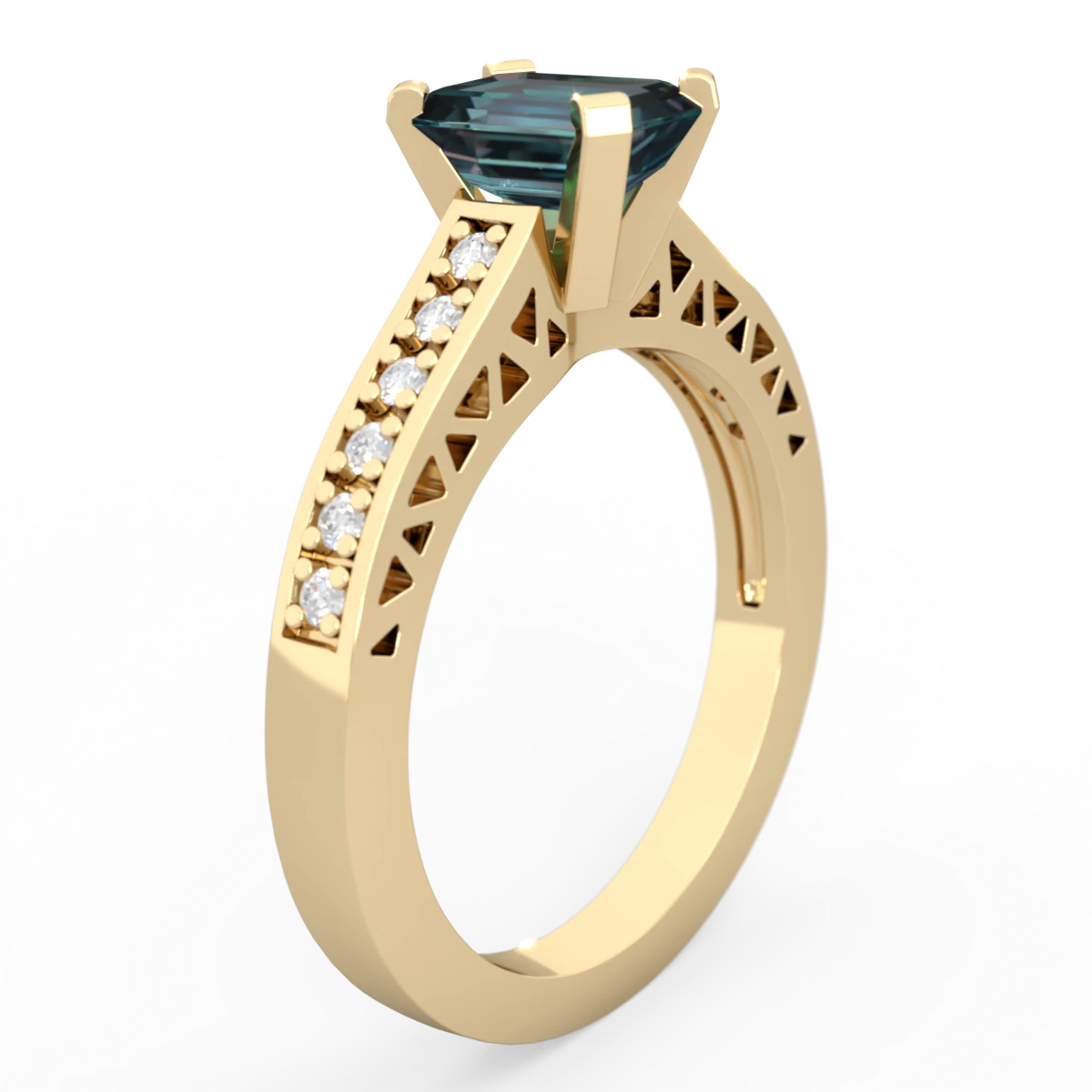 Alexandrite Art Deco Engagement 7X5mm Emerald-Cut 14K Yellow Gold ring R26357EM