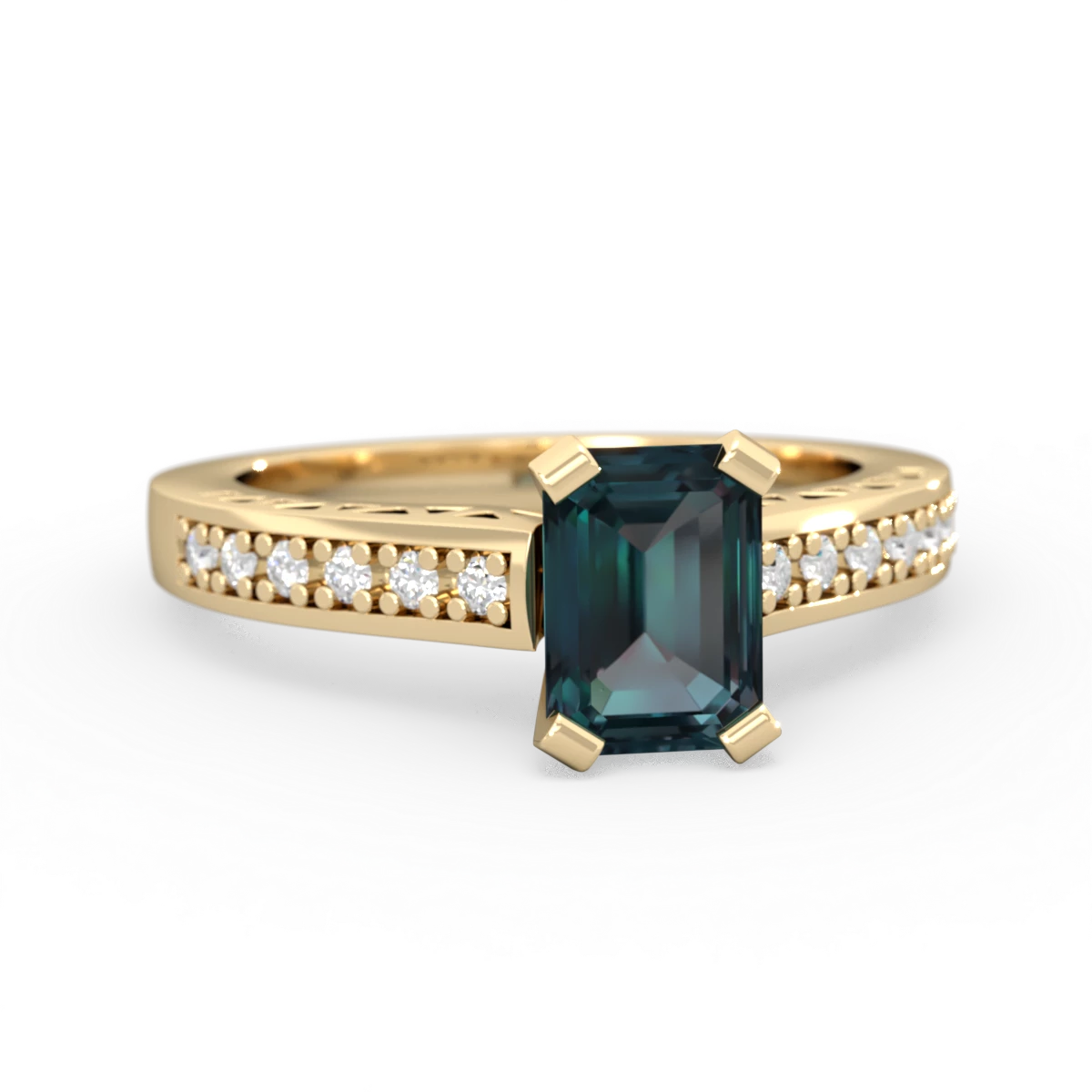 Alexandrite Art Deco Engagement 7X5mm Emerald-Cut 14K Yellow Gold ring R26357EM