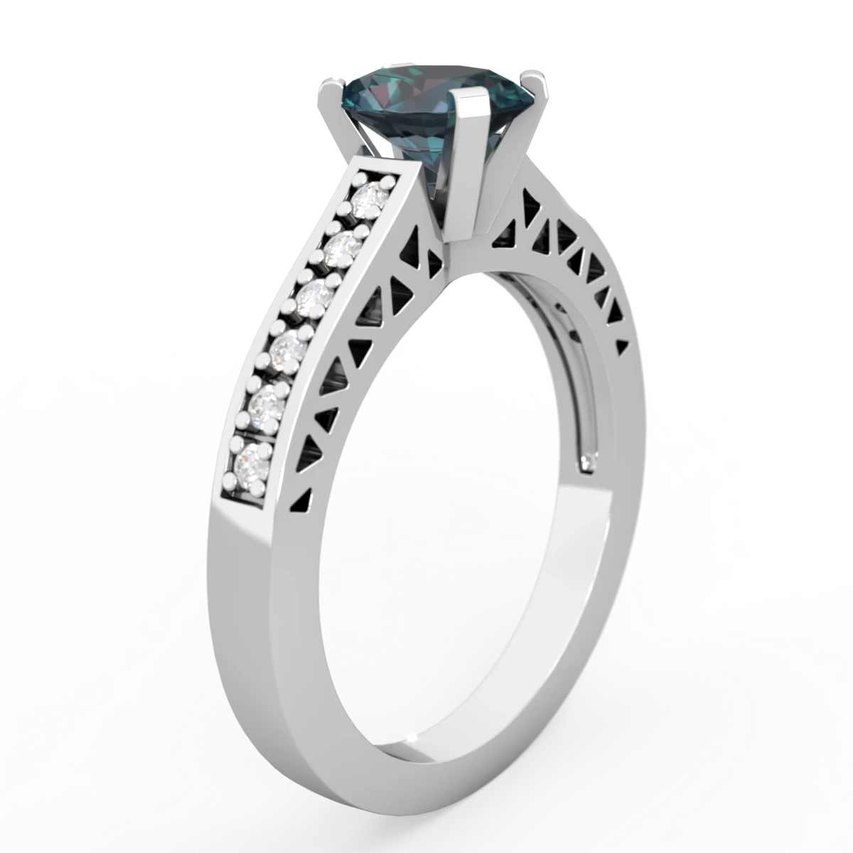 Alexandrite Art Deco Engagement 7X5mm Oval 14K White Gold ring R26357VL