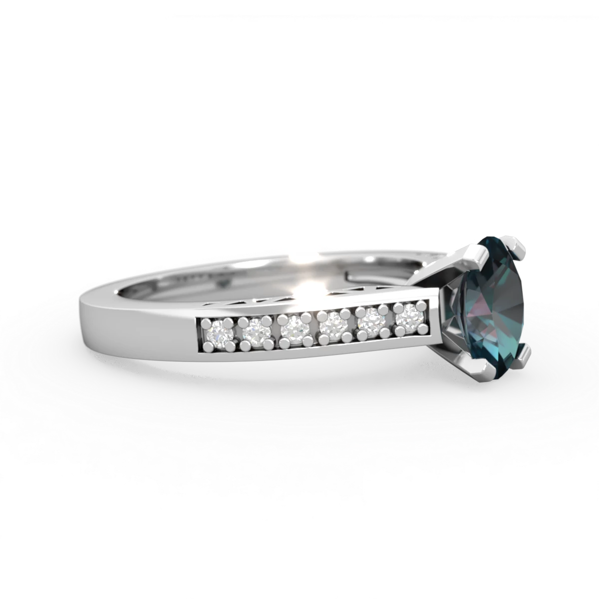 Alexandrite Art Deco Engagement 7X5mm Oval 14K White Gold ring R26357VL
