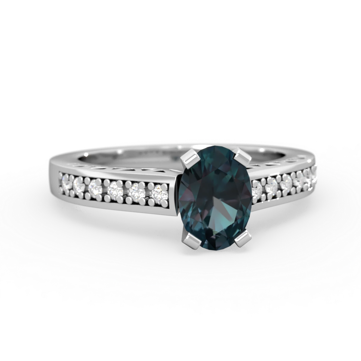Alexandrite Art Deco Engagement 7X5mm Oval 14K White Gold ring R26357VL