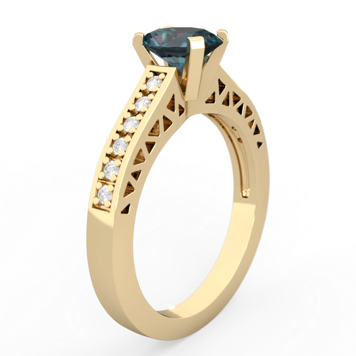 Alexandrite Art Deco Engagement 7X5mm Oval 14K Yellow Gold ring R26357VL