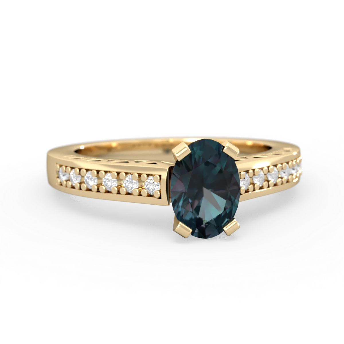 Alexandrite Art Deco Engagement 7X5mm Oval 14K Yellow Gold ring R26357VL