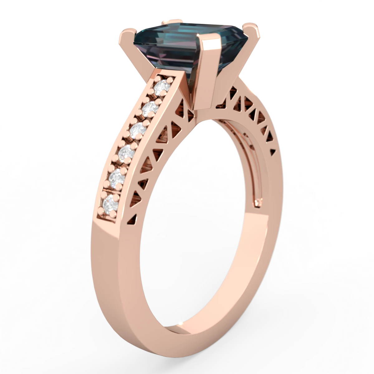 Alexandrite Art Deco Engagement 8X6mm Emerald-Cut 14K Rose Gold ring R26358EM