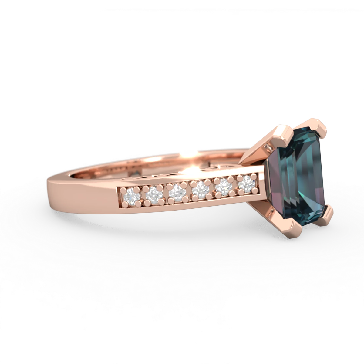 Alexandrite Art Deco Engagement 8X6mm Emerald-Cut 14K Rose Gold ring R26358EM