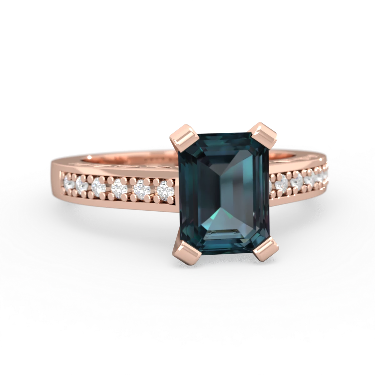 Alexandrite Art Deco Engagement 8X6mm Emerald-Cut 14K Rose Gold ring R26358EM