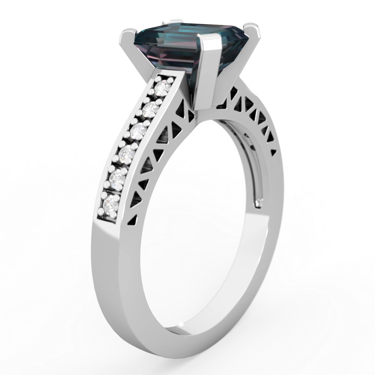 Alexandrite Art Deco Engagement 8X6mm Emerald-Cut 14K White Gold ring R26358EM