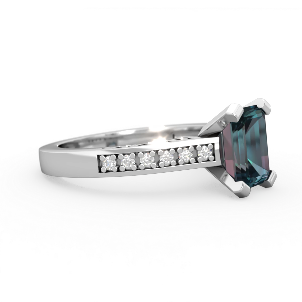 Alexandrite Art Deco Engagement 8X6mm Emerald-Cut 14K White Gold ring R26358EM