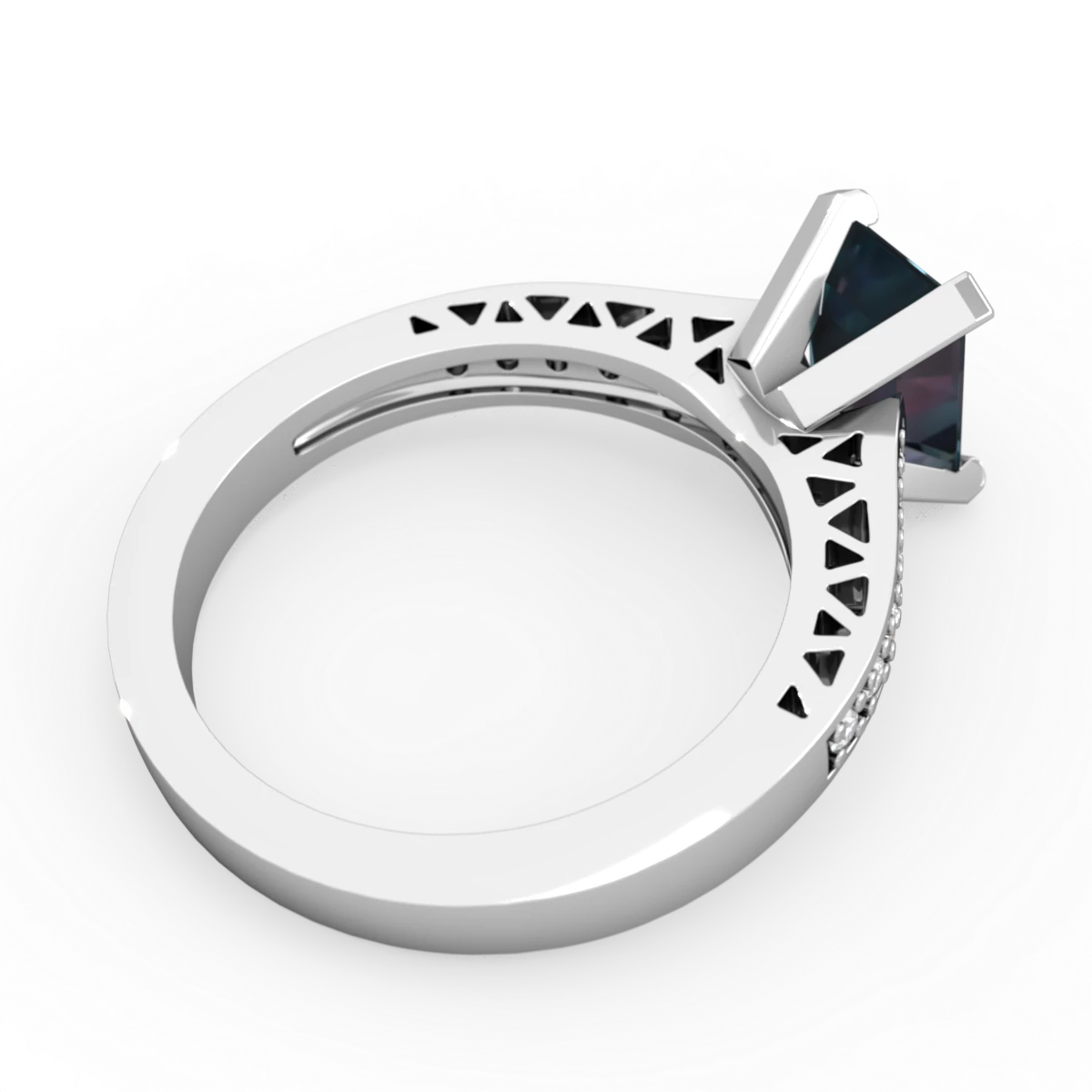 Alexandrite Art Deco Engagement 8X6mm Emerald-Cut 14K White Gold ring R26358EM