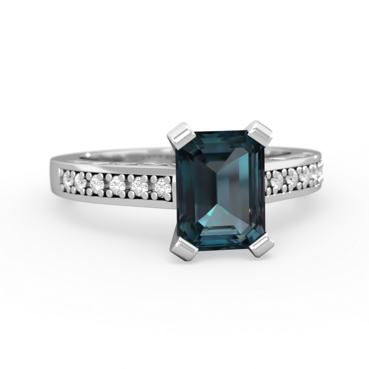 Alexandrite Art Deco Engagement 8X6mm Emerald-Cut 14K White Gold ring R26358EM