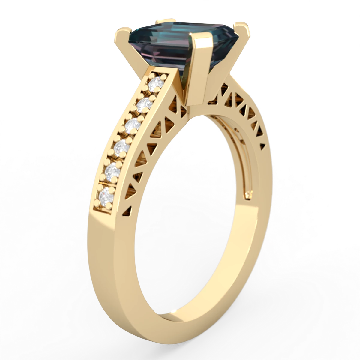 Alexandrite Art Deco Engagement 8X6mm Emerald-Cut 14K Yellow Gold ring R26358EM
