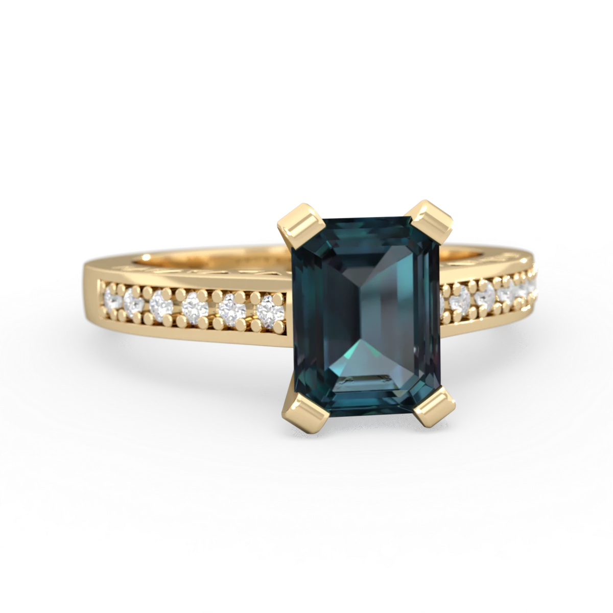 Alexandrite Art Deco Engagement 8X6mm Emerald-Cut 14K Yellow Gold ring R26358EM