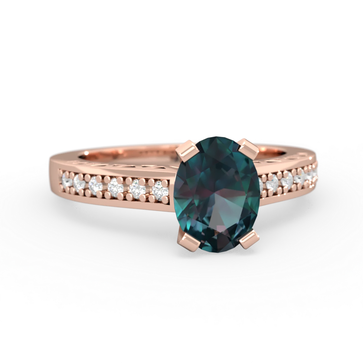 Alexandrite Art Deco Engagement 8X6mm Oval 14K Rose Gold ring R26358VL