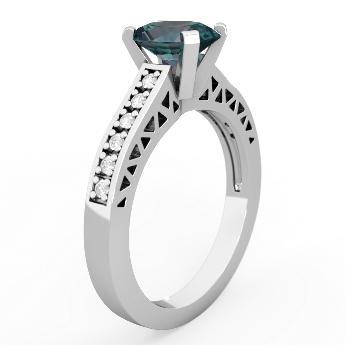 Alexandrite Art Deco Engagement 8X6mm Oval 14K White Gold ring R26358VL