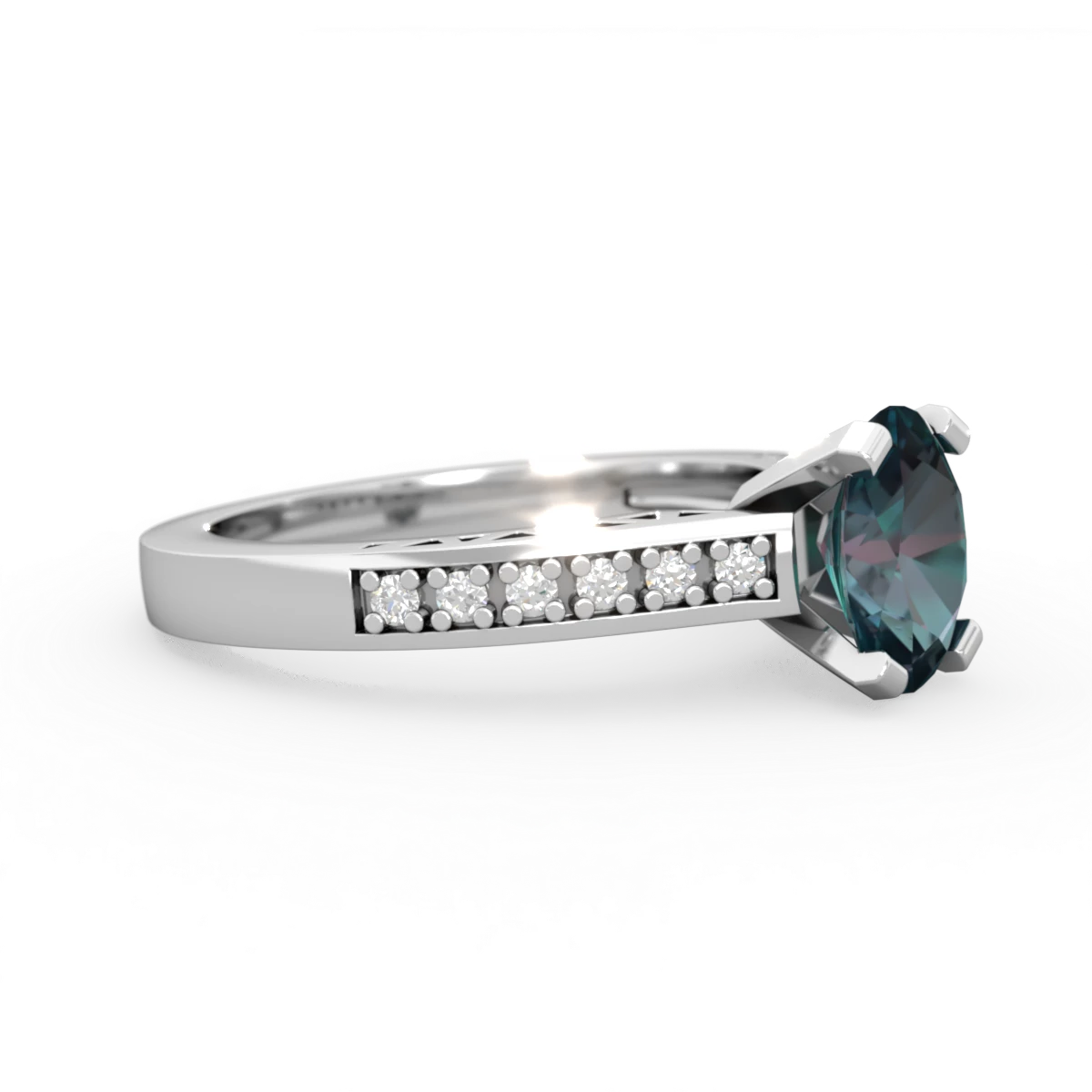 Alexandrite Art Deco Engagement 8X6mm Oval 14K White Gold ring R26358VL