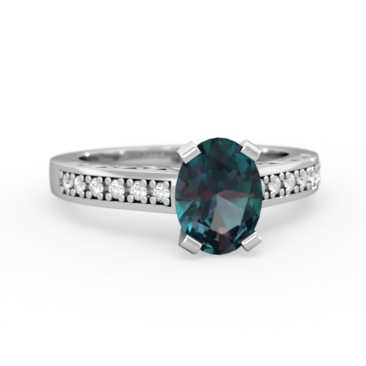 Alexandrite Art Deco Engagement 8X6mm Oval 14K White Gold ring R26358VL