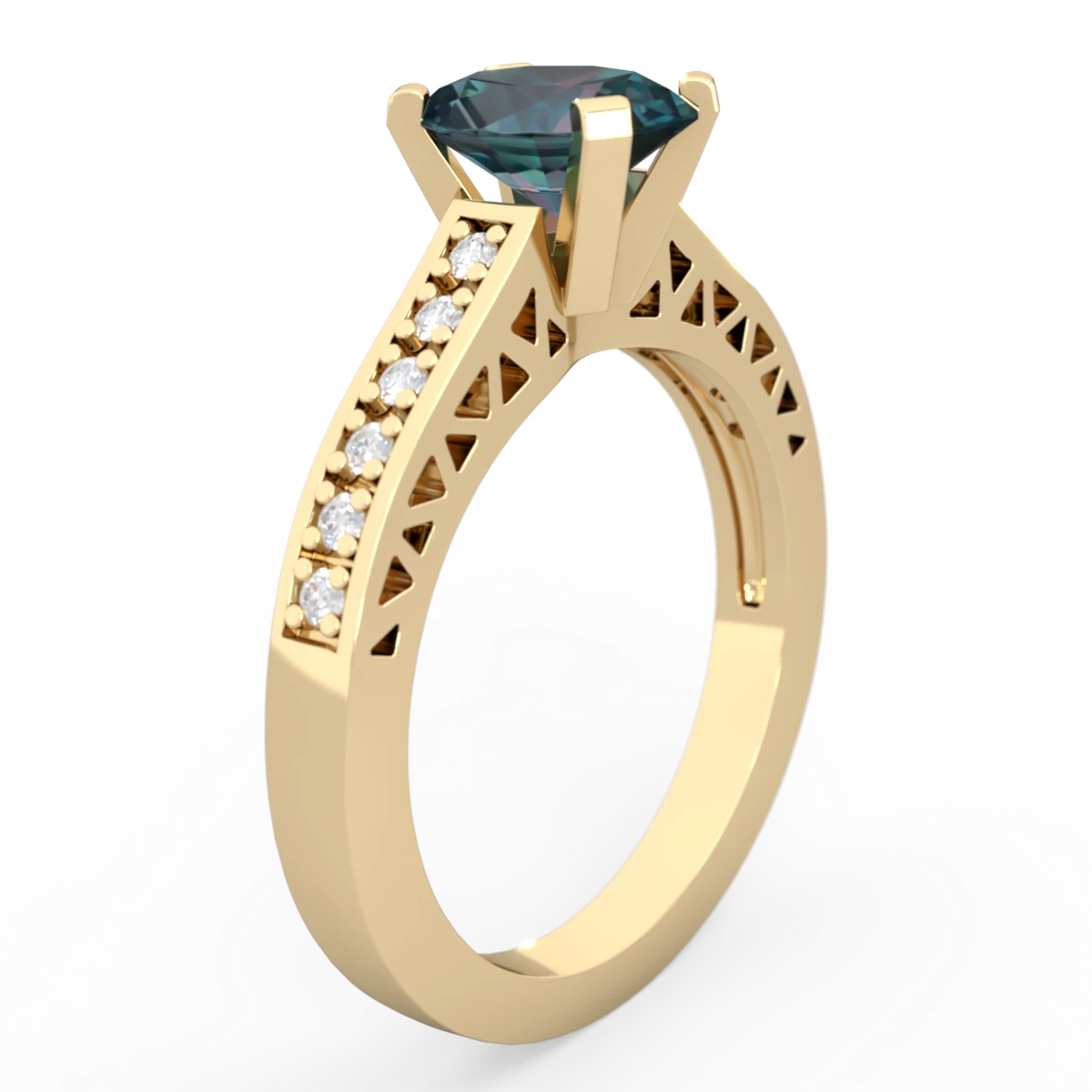 Alexandrite Art Deco Engagement 8X6mm Oval 14K Yellow Gold ring R26358VL