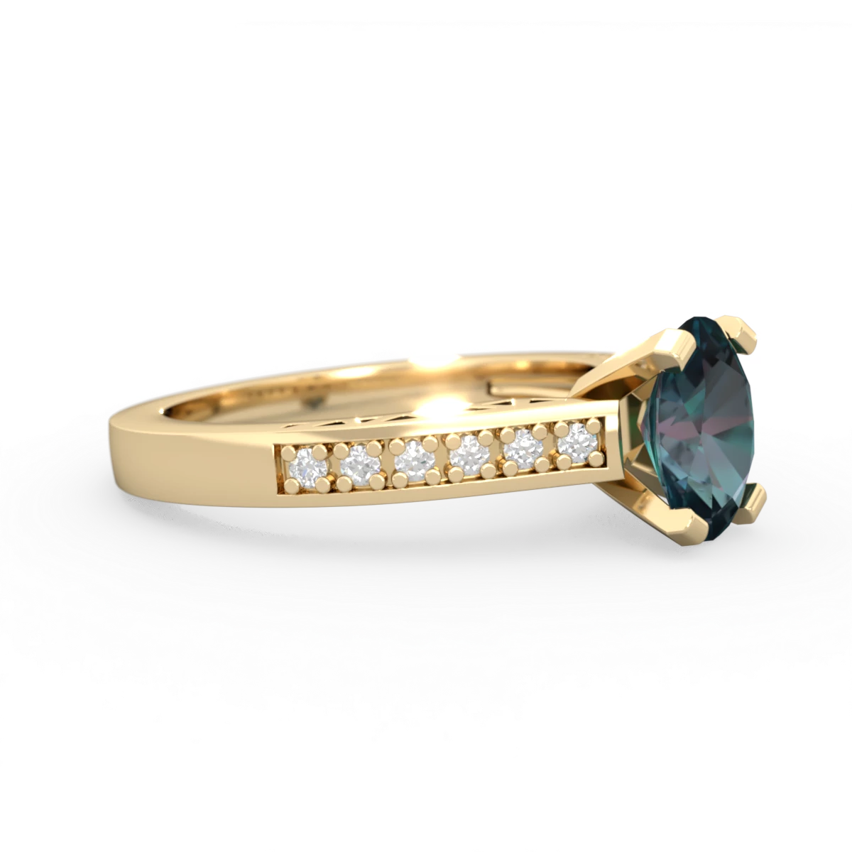 Alexandrite Art Deco Engagement 8X6mm Oval 14K Yellow Gold ring R26358VL