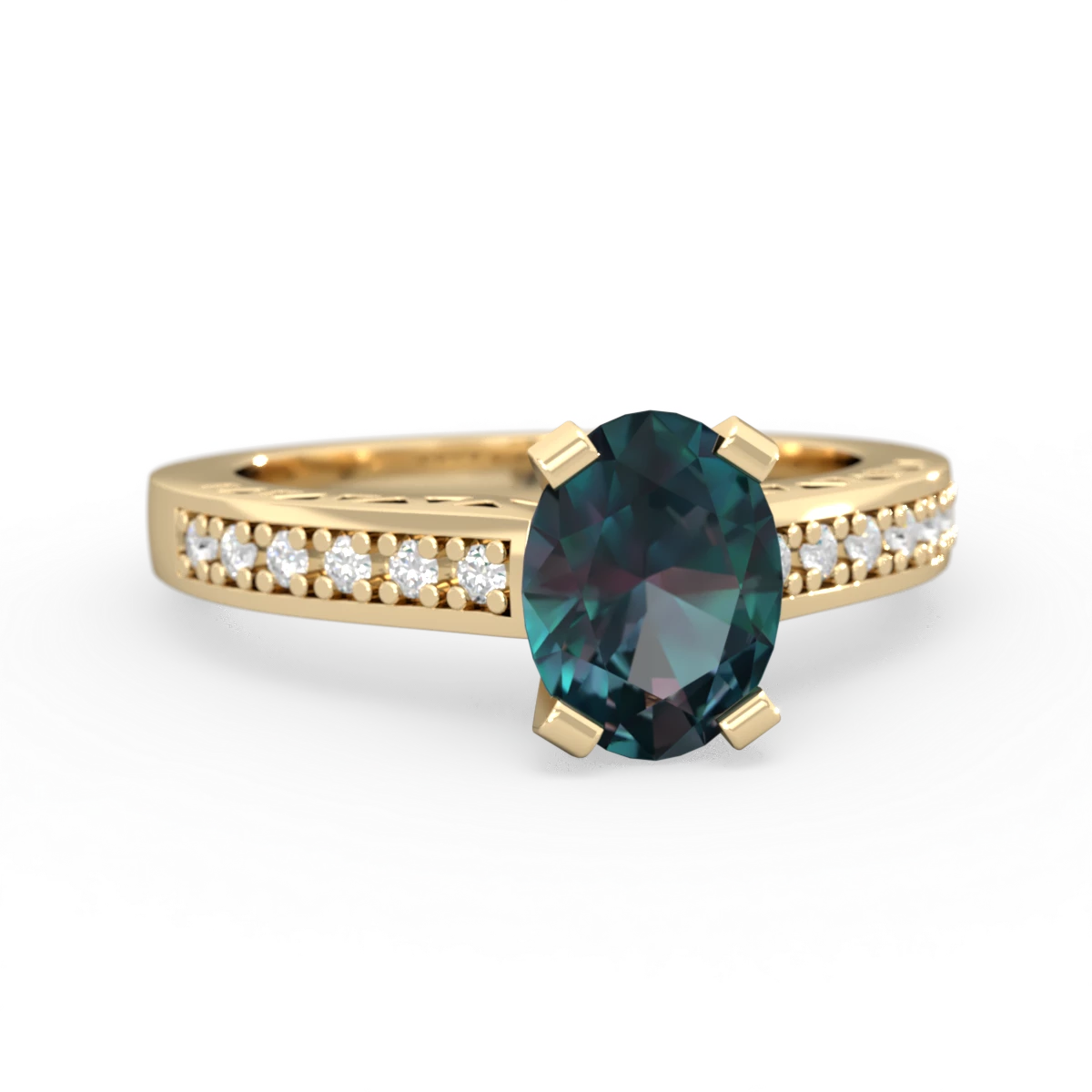 Alexandrite Art Deco Engagement 8X6mm Oval 14K Yellow Gold ring R26358VL