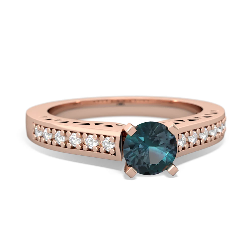 Alexandrite Art Deco Engagement 5Mm Round 14K Rose Gold ring R26355RD