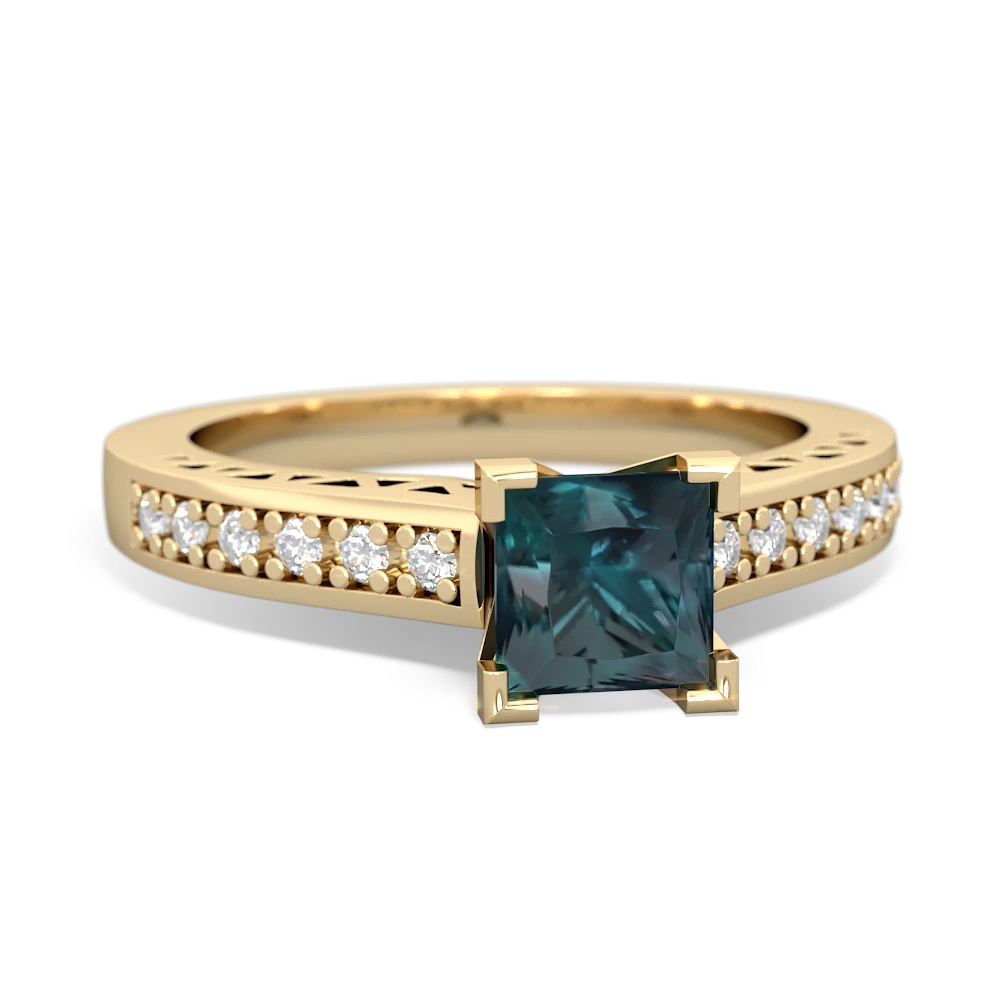 Alexandrite Art Deco Engagement 5Mm Square 14K Yellow Gold ring R26355SQ