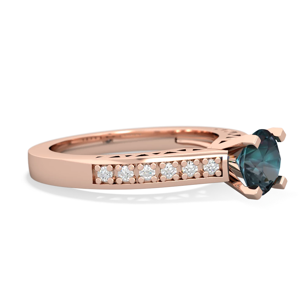 Alexandrite Art Deco Engagement 6Mm Round 14K Rose Gold ring R26356RD