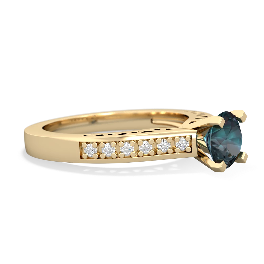 Alexandrite Art Deco Engagement 6Mm Round 14K Yellow Gold ring R26356RD