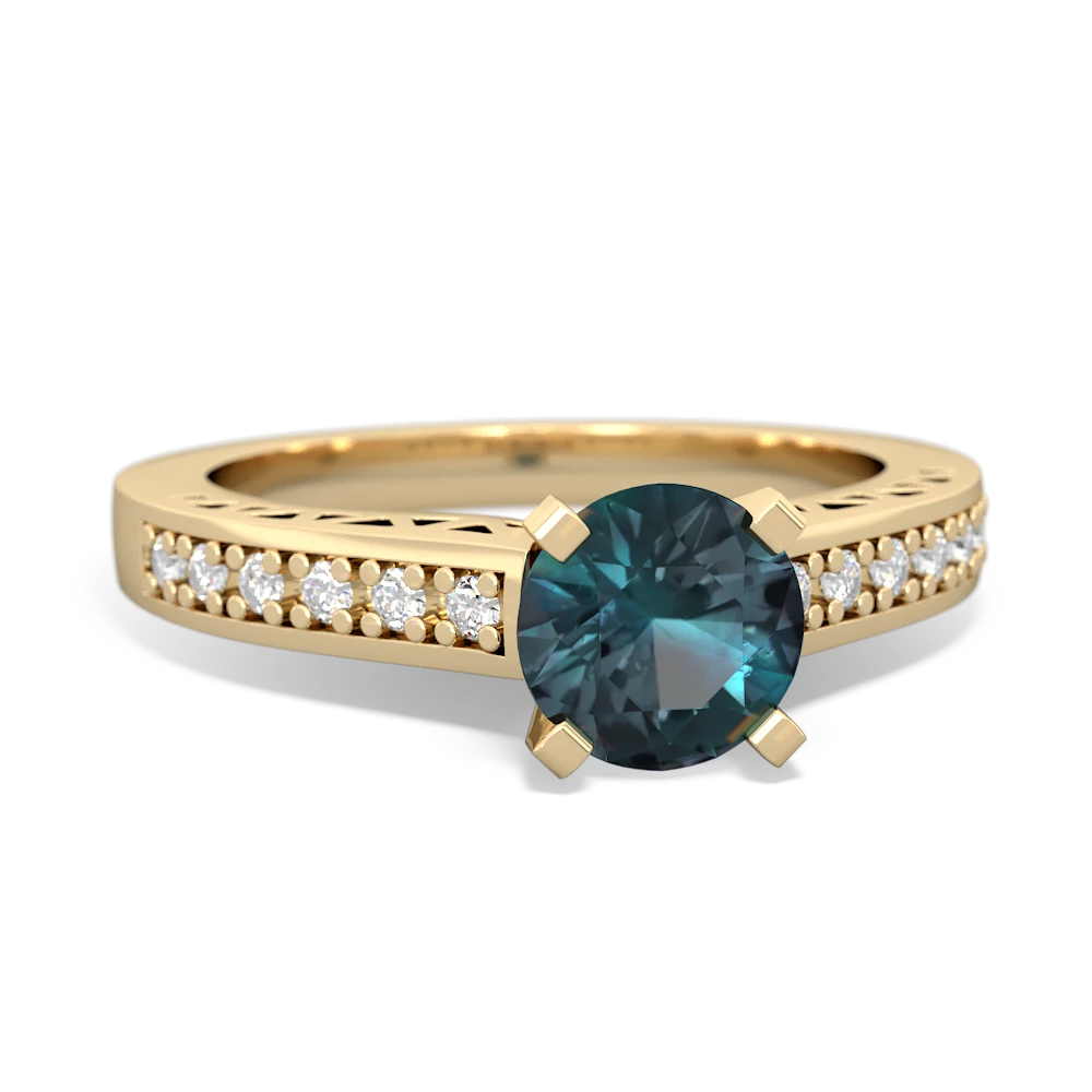 Alexandrite Art Deco Engagement 6Mm Round 14K Yellow Gold ring R26356RD