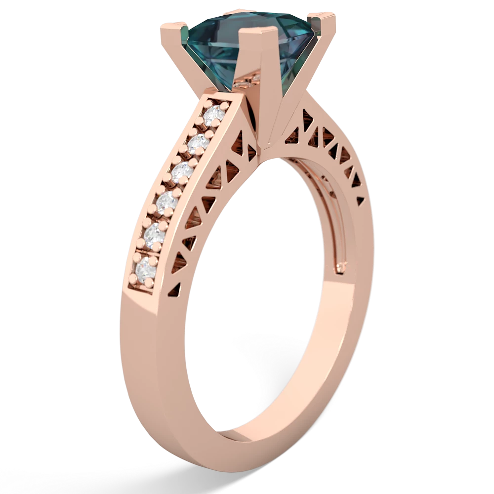 Alexandrite Art Deco Engagement 6Mm Princess 14K Rose Gold ring R26356SQ