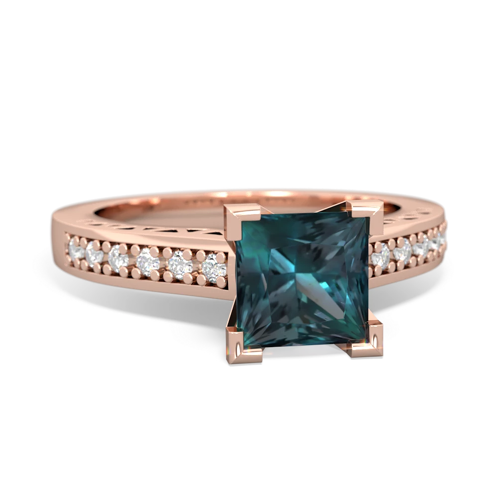 Alexandrite Art Deco Engagement 6Mm Princess 14K Rose Gold ring R26356SQ