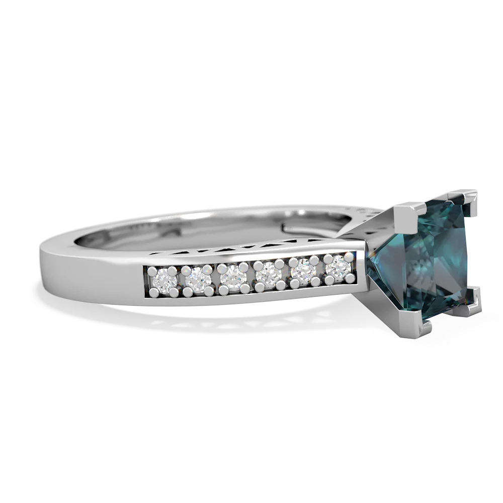 Alexandrite Art Deco Engagement 6Mm Princess 14K White Gold ring R26356SQ