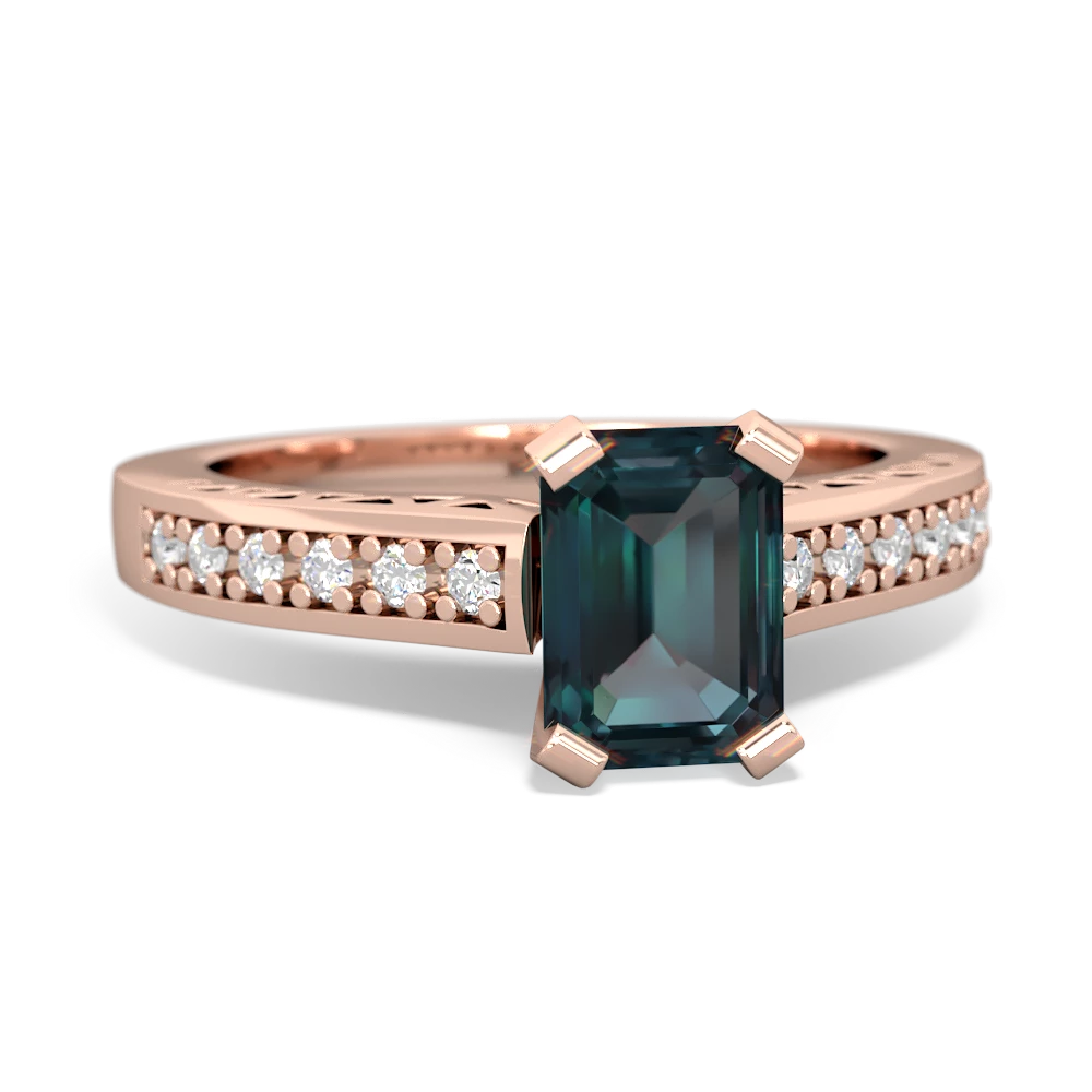 Alexandrite Art Deco Engagement 7X5mm Emerald-Cut 14K Rose Gold ring R26357EM