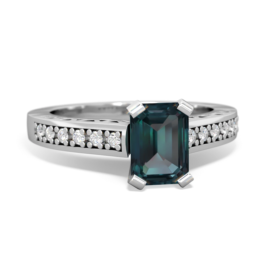 Alexandrite Art Deco Engagement 7X5mm Emerald-Cut 14K White Gold ring R26357EM