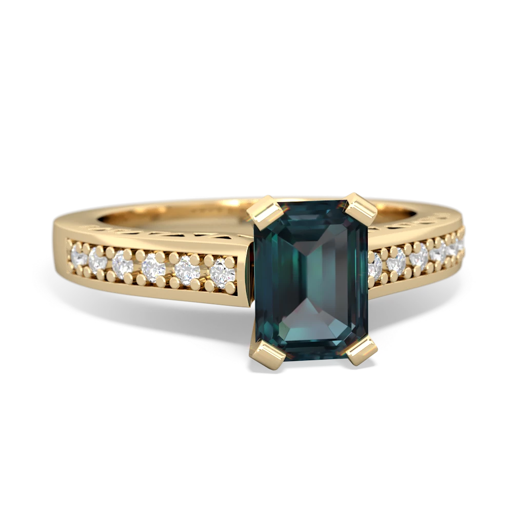 Alexandrite Art Deco Engagement 7X5mm Emerald-Cut 14K Yellow Gold ring R26357EM