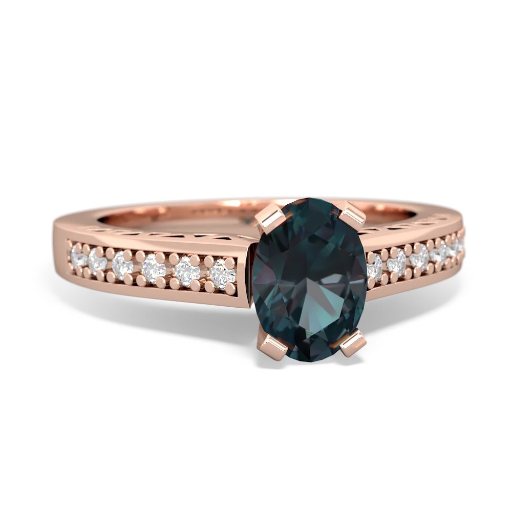 Alexandrite Art Deco Engagement 7X5mm Oval 14K Rose Gold ring R26357VL