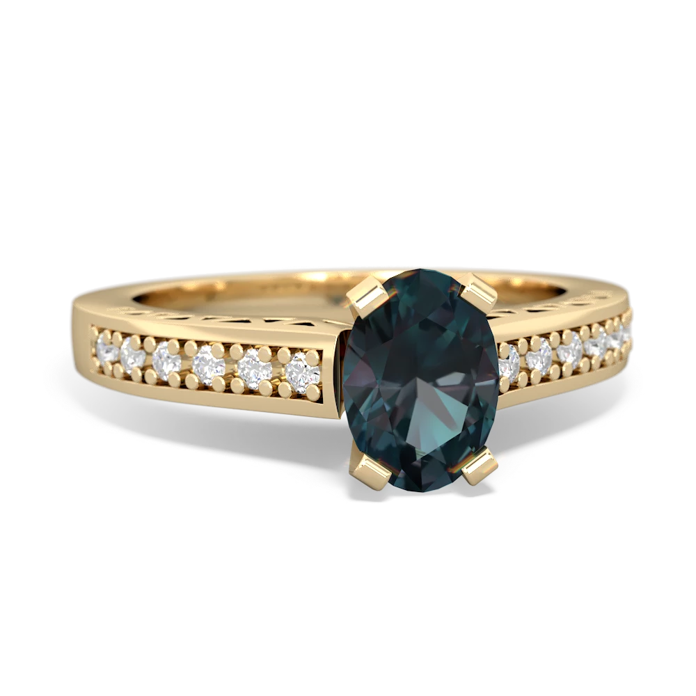 Alexandrite Art Deco Engagement 7X5mm Oval 14K Yellow Gold ring R26357VL